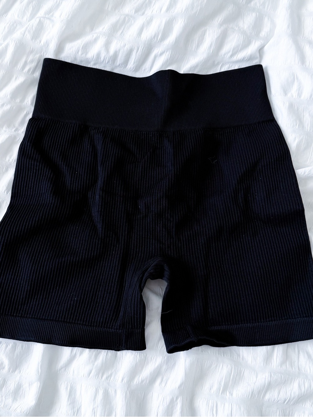 Women’s High-Waist Ribbed Black Bike Shorts